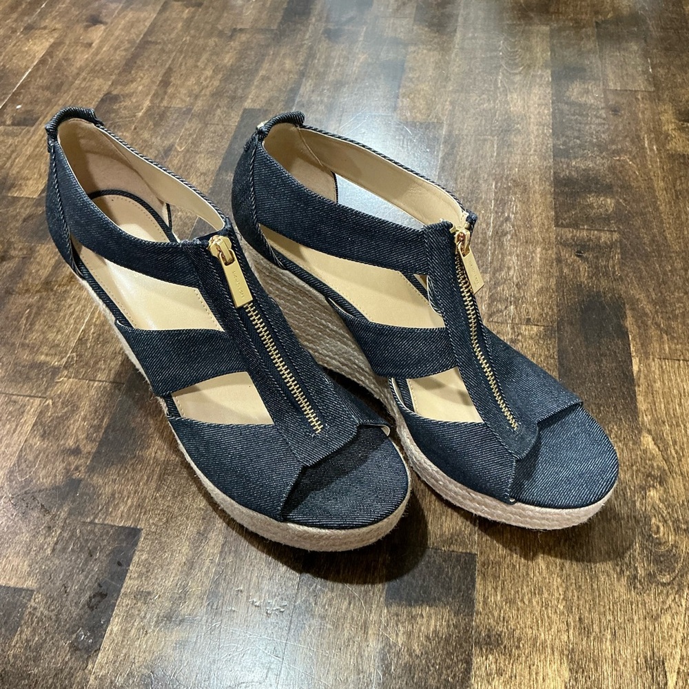 Michael Kors Black Denim Wedges with Gold Zipper - Picture 7 of 9